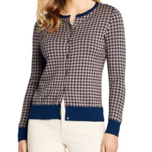Lands' End Supima Cotton Houndstooth Cardigan Sweater - Picture 8 of 10